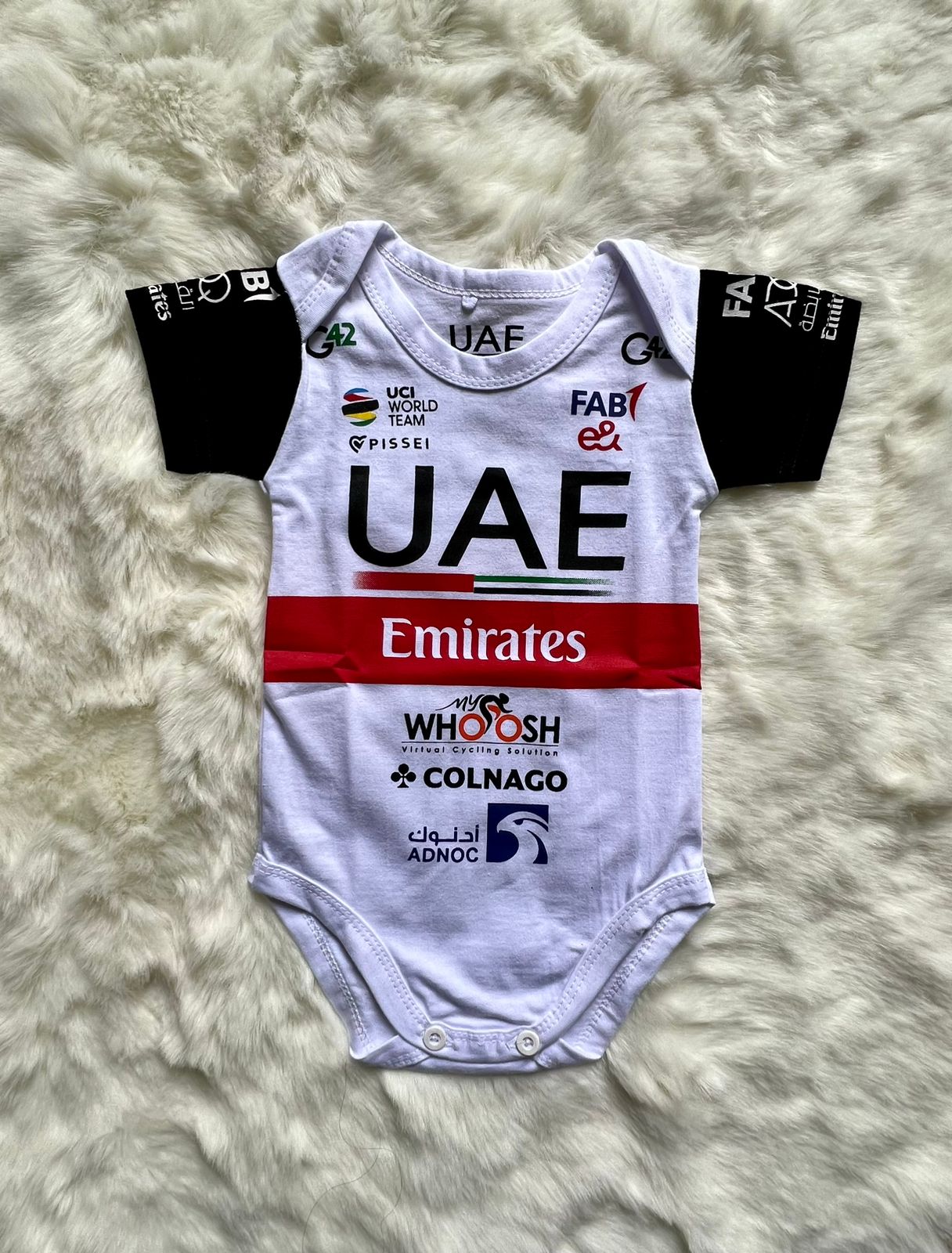 UAE Team Emirates cycling team baby onesie season 2023/2024 | FAB - baby cycling apparel image 1