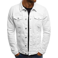 Mens White Denim Jacket Denim Jacket men front product view | Dash Racegear — Shirt Style Collar White Denim Jacket Mens