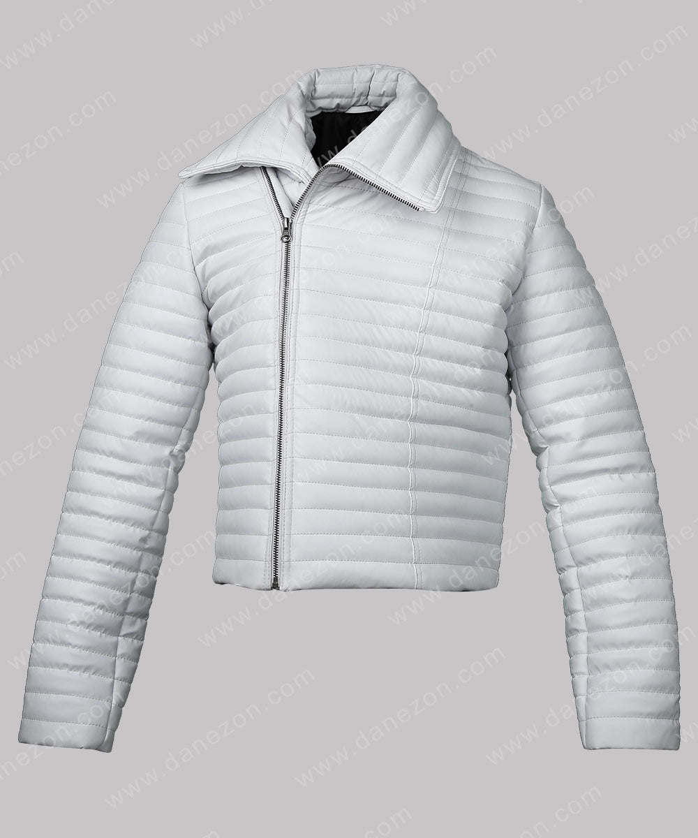 Women White Puffer Jacket Puffer Jacket women front product view | Dash Racegear — Women White Puffer Leather Jacket
