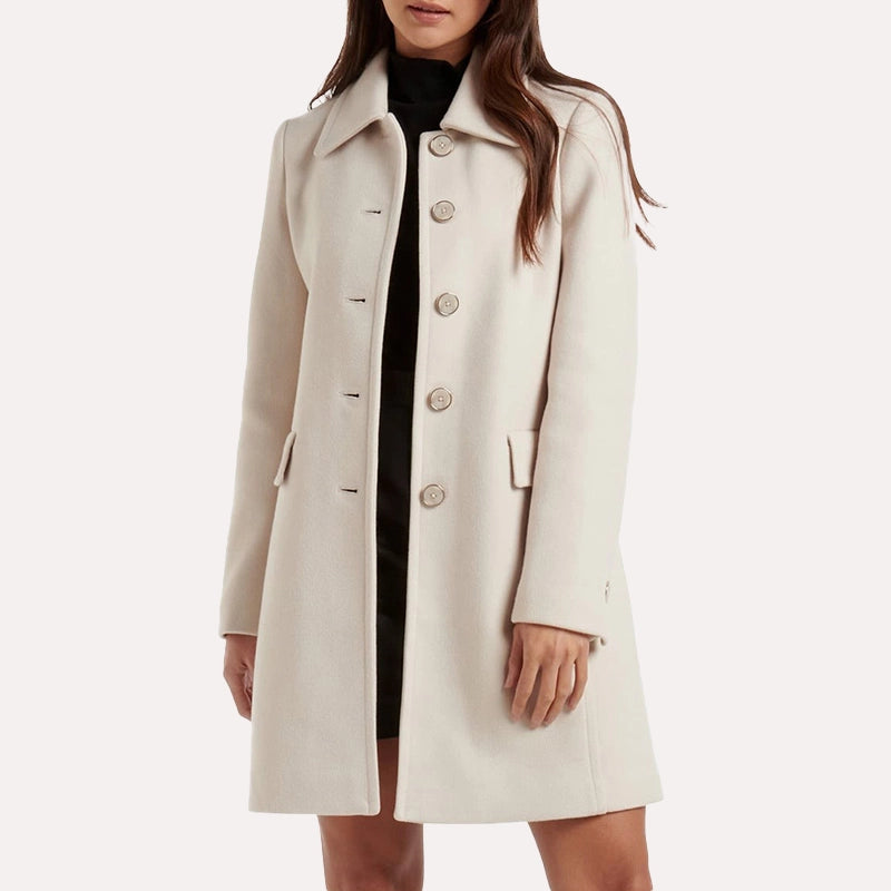 Womens White Trench Coat Coat women front product view | Dash Racegear — White Wool Trench Coat