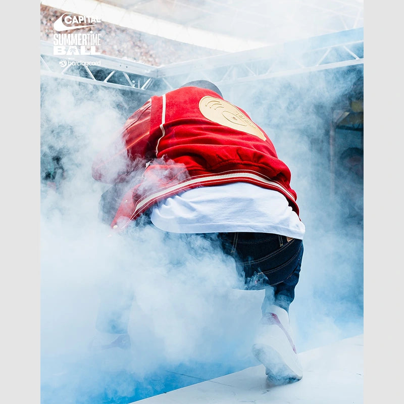 Will Smith Summertime Ball 2025 Red Varsity Jacket Varsity Jacket unisex detail view 6 | Dash Racegear — Red varsity jacket featured at Summertime Ball 2025 on Will Smith