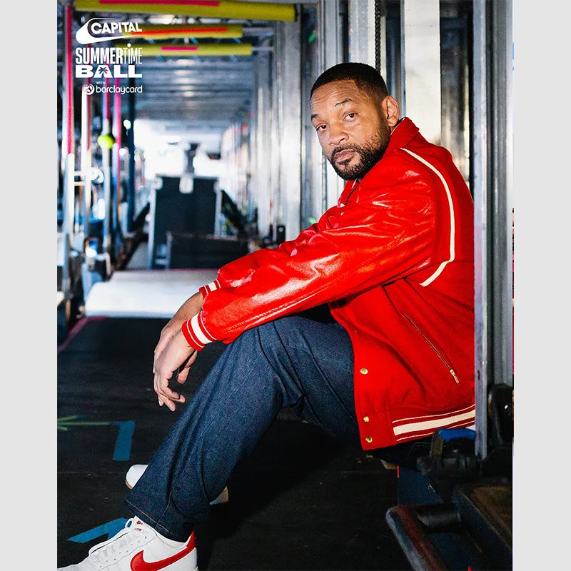 Will Smith Summertime Ball 2025 Red Varsity Jacket Varsity Jacket unisex detail view 3 | Dash Racegear — Summertime Ball varsity jacket in red worn by Will Smith
