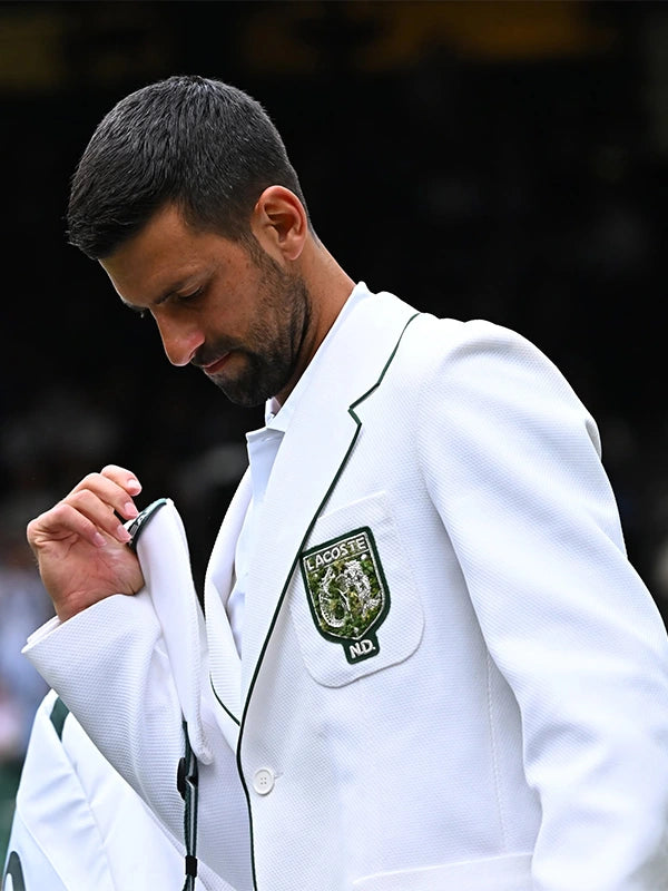 Novak Djokovic 2026 Wimbledon Blazer Blazer unisex detail view 4 | Dash Racegear — Elegant white blazer featuring Wimbledon-inspired details, combining Novak Djokovic’s style with a modern formal aesthetic.