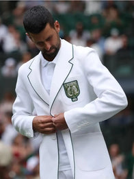 Novak Djokovic 2026 Wimbledon Blazer Blazer unisex detail view 2 | Dash Racegear — A stylish white blazer with Djokovic Wimbledon 2026 theme, delivering a clean look and sophisticated athletic elegance.