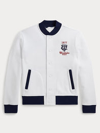 Polo Ralph Lauren x Wimbledon 2026 Fleece Baseball Jacket Jacket unisex front product view | Dash Racegear — Polo Ralph Lauren x Wimbledon Championships 2026 White Fleece Baseball Jacket with a refined unisex fit and timeless style.