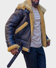 Mens Faux Shearling B3 Flight Winter Leather Jacket Leather Jacket men detail view 4 | Dash Racegear — Mens B3 Flight Winter Faux Fur Leather Jacket