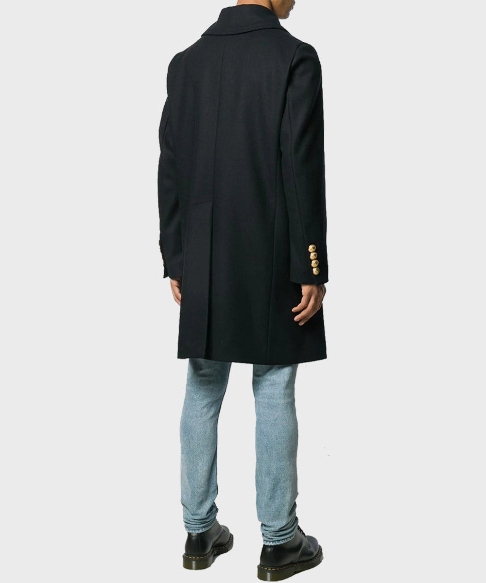 Mens Blue Double Breasted Wool Coat Coat men detail view 3 | Dash Racegear — Blue Winter Double Breasted Peacoat for Mens