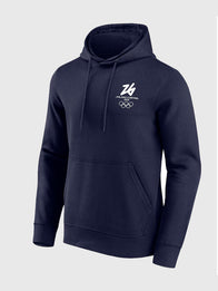 Milano Cortina 2026 Olympics Front & Back Logo Graphic Hoodie Hoodie unisex detail view 2 | Dash Racegear — Winter Olympics 2026 Milano Cortina Hoodie, navy pullover with double-sided logo graphics for fans and casual wear.