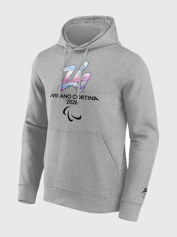 Milano Cortina 2026 Paralympics Embrace Graphic Hoodie Hoodie unisex detail view 2 | Dash Racegear — Winter Olympics 2026 Milano Cortina Embrace Hoodie, grey fleece, perfect for fans repping the Paralympics in style.