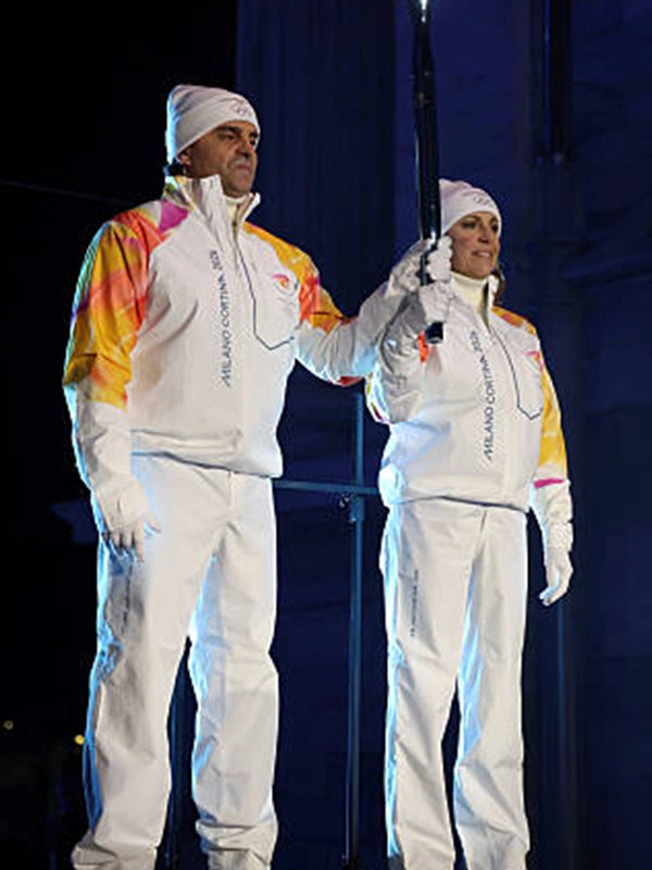 Winter Olympics 2026 Opening Ceremony Torchbearers Jacket Jacket unisex detail view 2 | Dash Racegear — Milano Cortina 2026 white torchbearer hooded jacket keeps fans warm and stylish during the Winter Olympics opening.