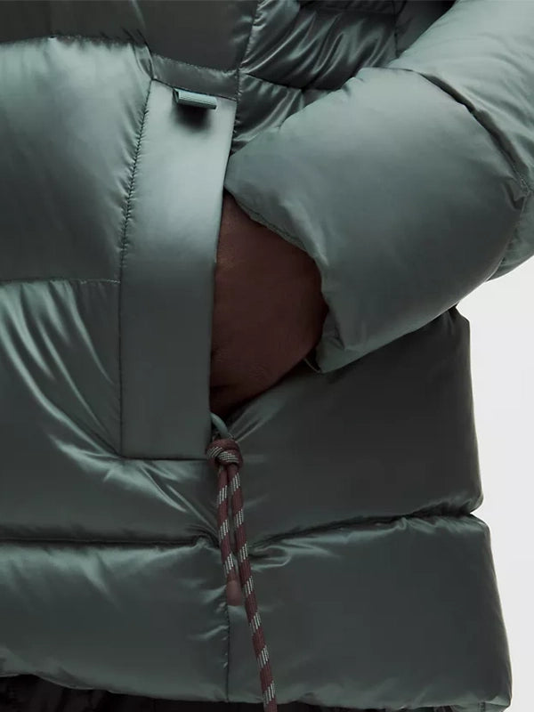lululemon Winter Olympics 2026 Team Canada Green Puffer Jacket Puffer Jacket unisex detail view 3 | Dash Racegear — Green Team Canada 2026 Winter Olympics hooded puffer jacket by lululemon, warm and comfortable for everyday wear.