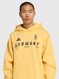 Adidas Winter Olympics 2026 Team Germany Hoodie Hoodie unisex detail view 2 | Dash Racegear — Winter Olympics 2026 Adidas Team Germany Fleece Pullover Hoodie, vibrant yellow and comfy for everyday fan wear.