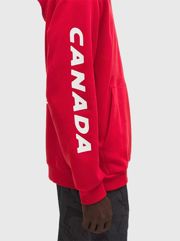 lululemon Winter Olympics 2026 Team Canada Hoodie Hoodie unisex detail view 3 | Dash Racegear — lululemon Team Canada Red Pullover Hoodie, fleece-lined and sporty for everyday or Olympic event wear.