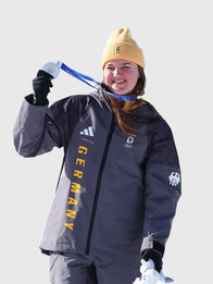 Winter Olympics 2026 Team Germany Opening Ceremony Jacket Jacket unisex detail view 6 | Dash Racegear — Milano Cortina 2026 Olympic Team Germany grey hooded jacket with iconic detailing for fans cheering in cold weather.