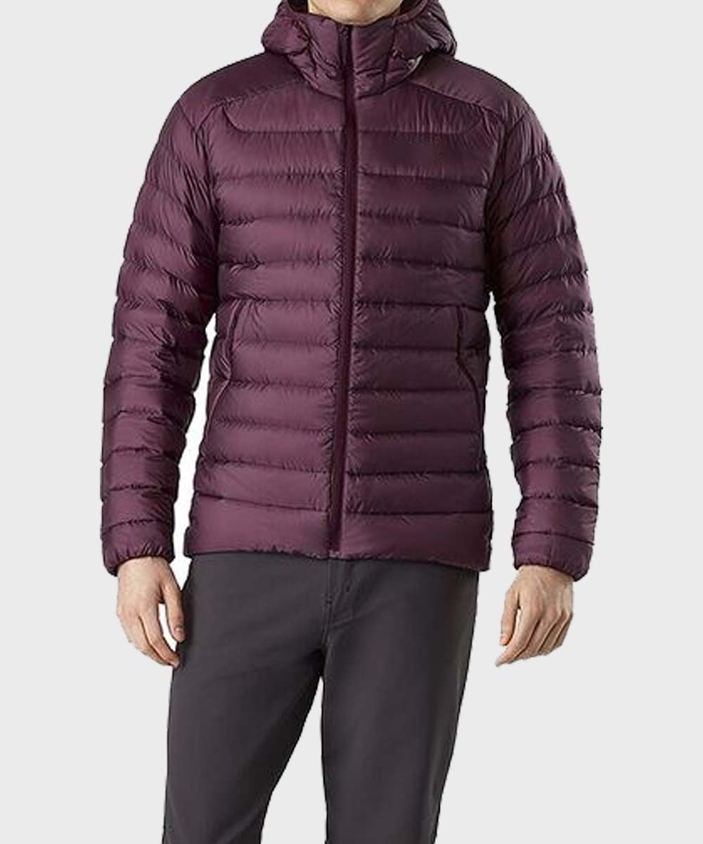 Burgundy Hooded Down Jacket Puffer Jacket unisex detail view 2 | Dash Racegear — Burgundy Puffer Down Winter Hooded Jacket