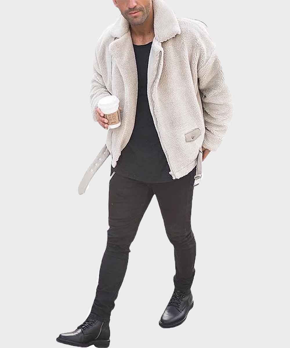 Mens Style White Shearling Winter Jacket Jacket men detail view 2 | Dash Racegear — Mens Style White Shearling Winter Jacket