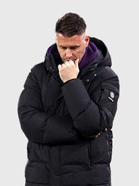 Rob Edwards Wolverhampton Wanderers Hooded Puffer Jacket Puffer Jacket unisex detail view 3 | Dash Racegear — Hooded puffer jacket in Wolves colors, featuring Rob Edwards branding, ideal for everyday fanwear and game-day outfits.