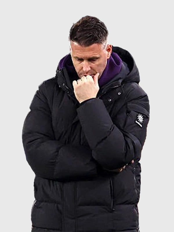 Rob Edwards Wolverhampton Wanderers Hooded Puffer Jacket Puffer Jacket unisex detail view 3 | Dash Racegear — Hooded puffer jacket in Wolves colors, featuring Rob Edwards branding, ideal for everyday fanwear and game-day outfits.