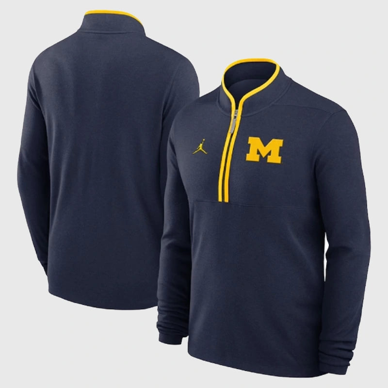 Dusty May Michigan Wolverines Half-Zip Sweatshirt Sweatshirt unisex detail view 5 | Dash Racegear — Navy Jordan Brand Michigan Wolverines Half-Zip Sweatshirt recreated from Dusty May’s 2025 sideline outfit.