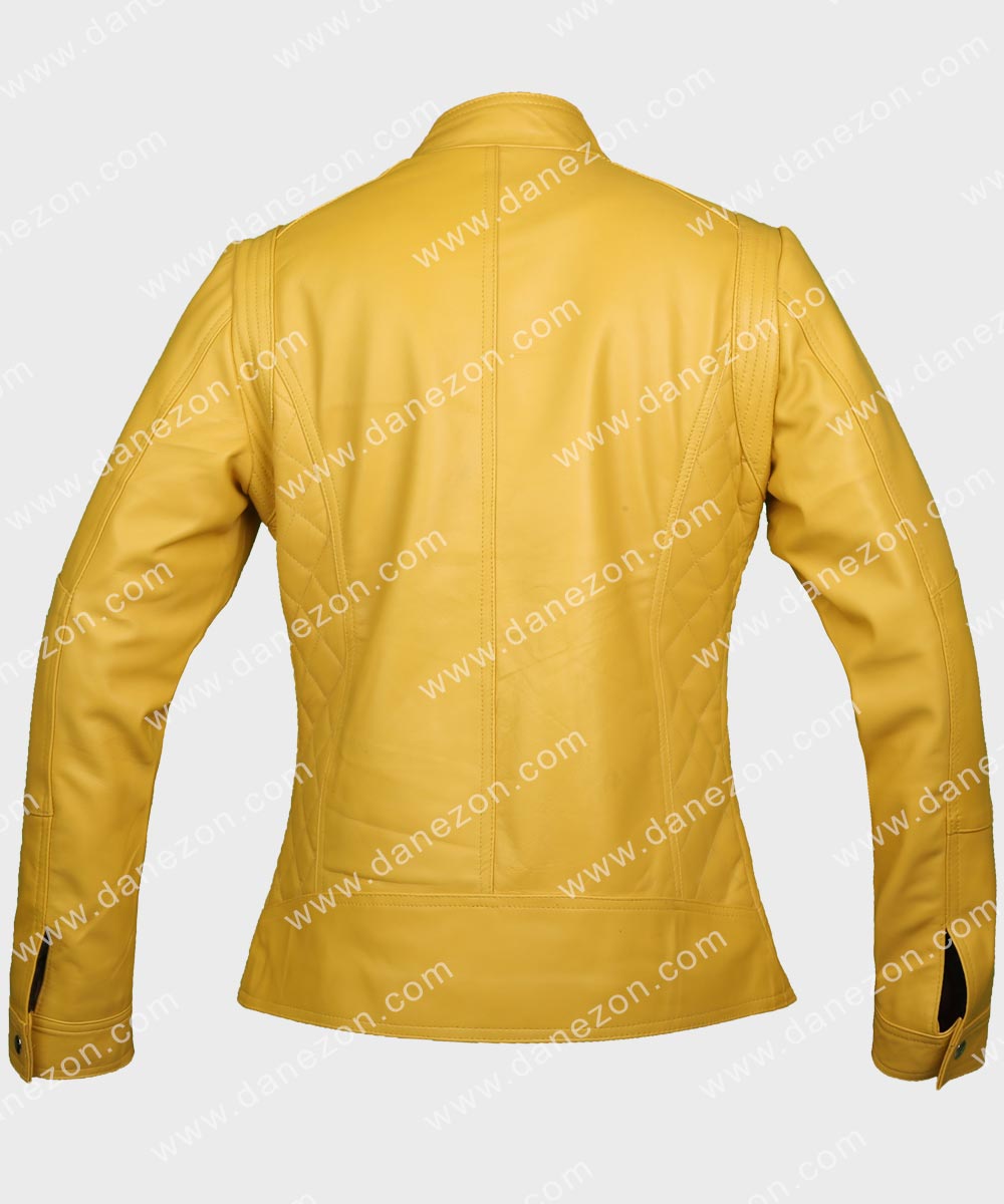 Womens Yellow Leather Jacket Leather Jacket women detail view 5 | Dash Racegear — Casual Women Classic Yellow Leather Jacket
