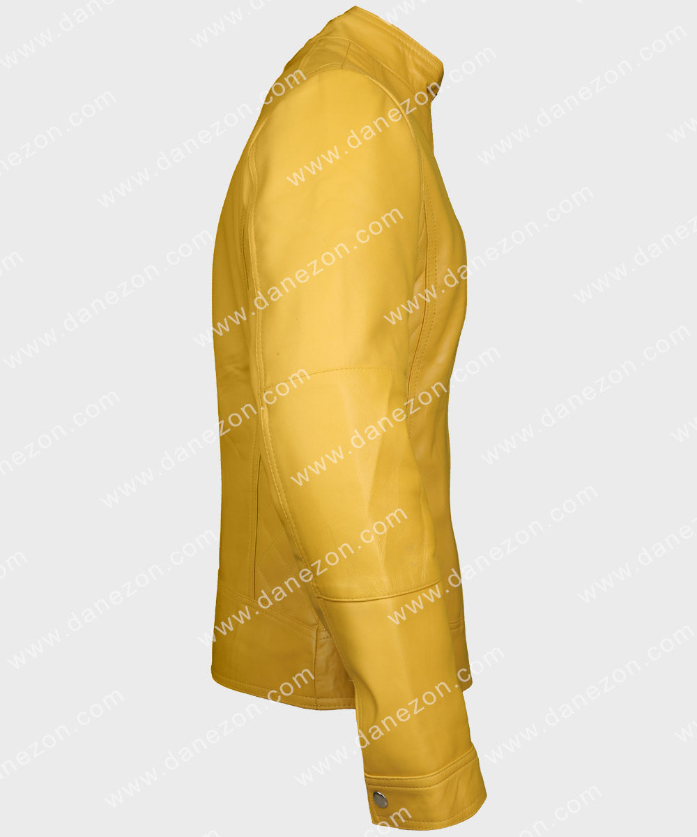Womens Yellow Leather Jacket Leather Jacket women detail view 3 | Dash Racegear — Casual Women Yellow Classic Leather Jacket