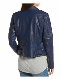 Women Blue Asymmetrical Style Biker Jacket Biker Jacket women detail view 2 | Dash Racegear — Women Asymmetrical Style Blue Biker Leather Jacket