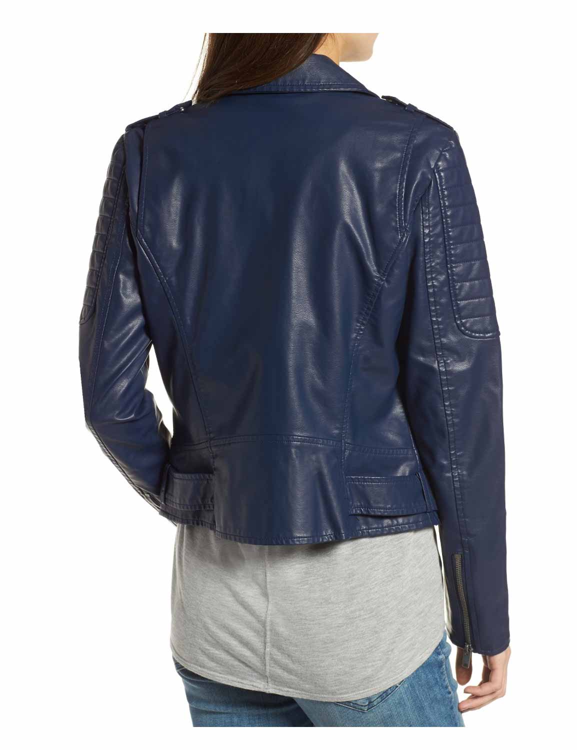 Women Blue Asymmetrical Style Biker Jacket Biker Jacket women detail view 2 | Dash Racegear — Women Asymmetrical Style Blue Biker Leather Jacket