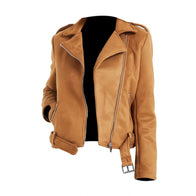 Womens Brown Suede Leather Jacket Leather Jacket women front product view | Dash Racegear — Womens Brown Suede Leather Jacket