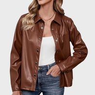 Women Brown Faux Leather Jacket Leather Jacket women front product view | Dash Racegear — Women Faux Leather Brown Jacket