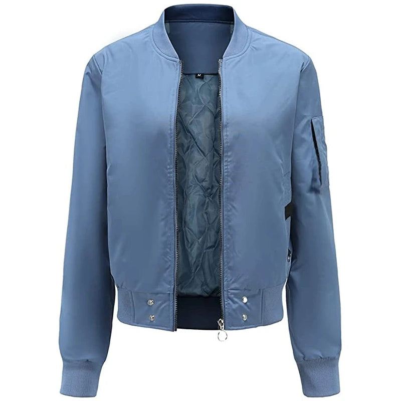 Women Sky Blue Bomber Jacket Bomber Jacket women front product view | Dash Racegear — Women Sky Blue Bomber Jacket