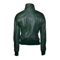 Womens Green Bomber Leather Jacket Bomber Jacket women detail view 2 | Dash Racegear — Bomber Leather Green Jacket