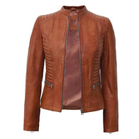 Womens Brown Biker Leather Jacket Leather Jacket women detail view 3 | Dash Racegear — Women Biker Brown Padded Leather Jacket