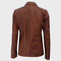 Womens Brown Two Button Leather Blazer Blazer unisex detail view 4 | Dash Racegear — Women Brown Leather Premium Two-Button Blazer