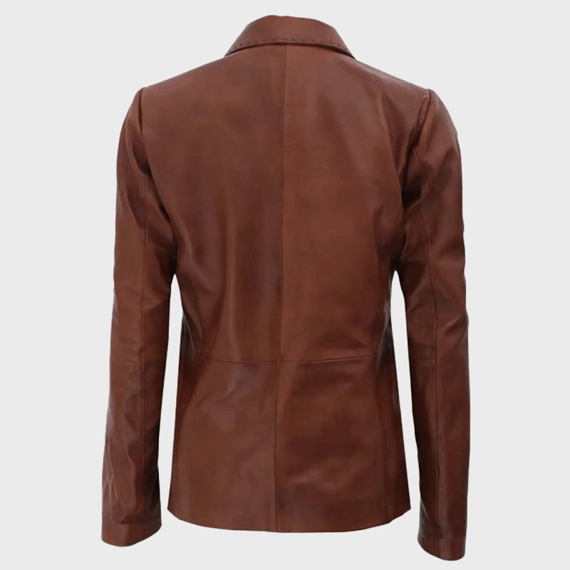 Womens Brown Two Button Leather Blazer Blazer unisex detail view 4 | Dash Racegear — Women Brown Leather Premium Two-Button Blazer