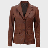 Womens Brown Two Button Leather Blazer Blazer unisex detail view 2 | Dash Racegear — Womens Brown Two Button Leather Blazer