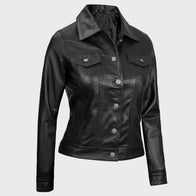 Women Black Leather Trucker Jacket Jacket women detail view 3 | Dash Racegear — Women Black Trucker Leather Jacket