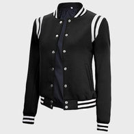Women Black And White Varsity Jacket Varsity Jacket women front product view | Dash Racegear — Women's Baseball White And Black Varsity Letterman Jacket