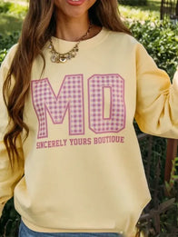 Sincerely Yours Crewneck Sweatshirt Sweatshirt unisex front product view | Dash Racegear — Sincerely Yours women’s yellow crewneck fleece sweatshirt, soft cozy pullover for casual streetwear and everyday comfort