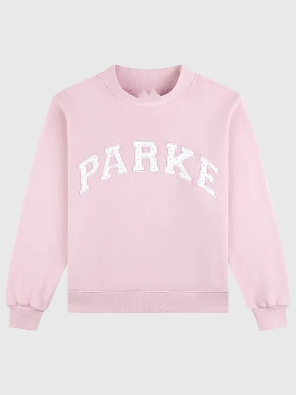 Parke Polka Dot Letter Varsity Mockneck Sweatshirt Sweatshirt unisex detail view 2 | Dash Racegear — Parke 2026 pink mockneck sweatshirt recreated with playful spot print and chenille varsity initials