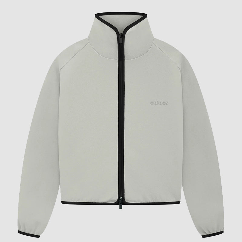 Adidas x Fear of God Essentials Athletics Track Jacket Jacket unisex front product view | Dash Racegear — Trendy Adidas x Fear of God Essentials Athletics Fleece Track Jacket - Grey