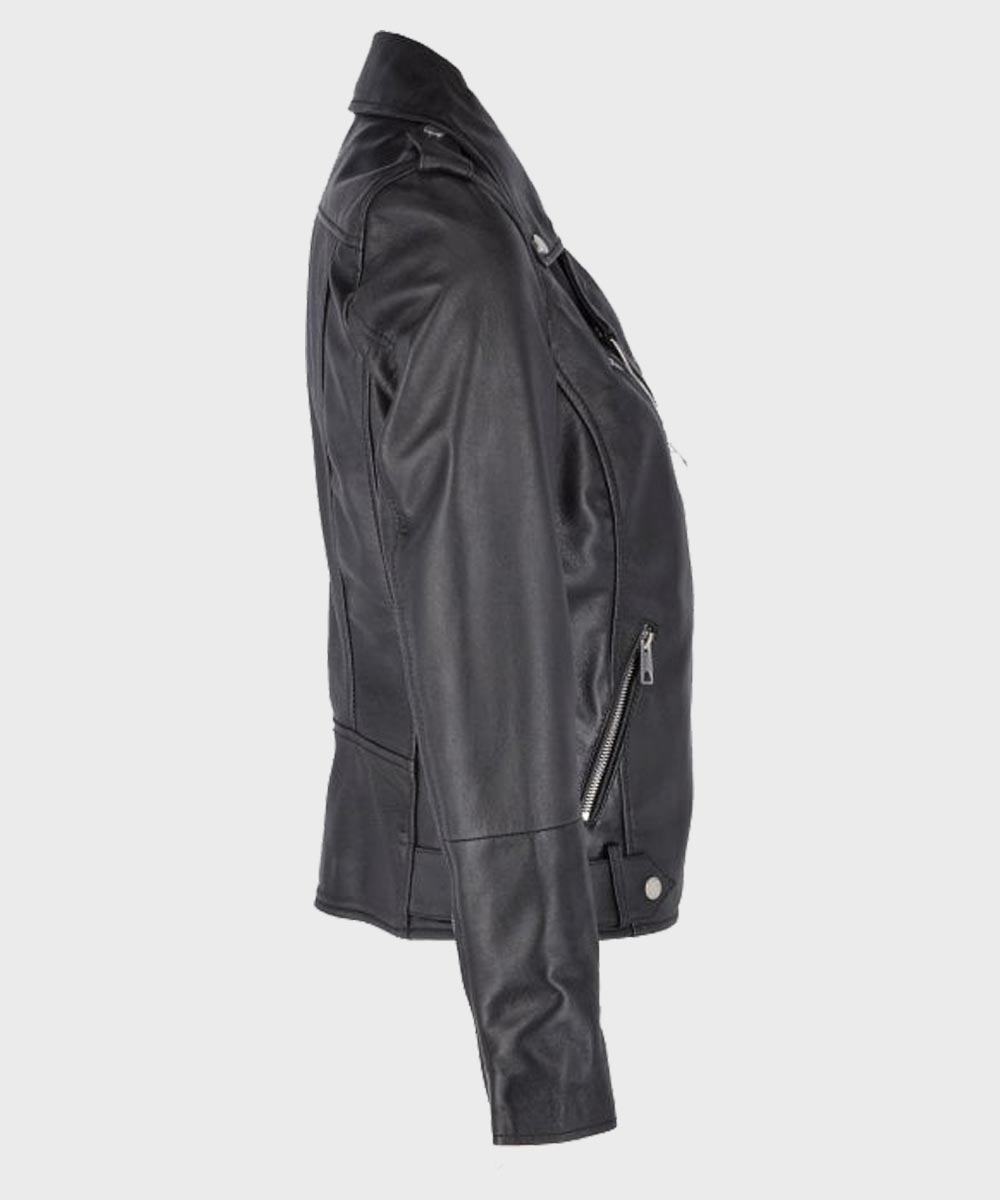 Womens Biker Black Leather Jacket Leather Jacket women detail view 2 | Dash Racegear — Womens Biker Black Real Leather Jacket