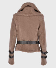 Womens Brown Shearling Fur Jacket Jacket women detail view 3 | Dash Racegear — Brown Fur Shearling Jacket for Womens