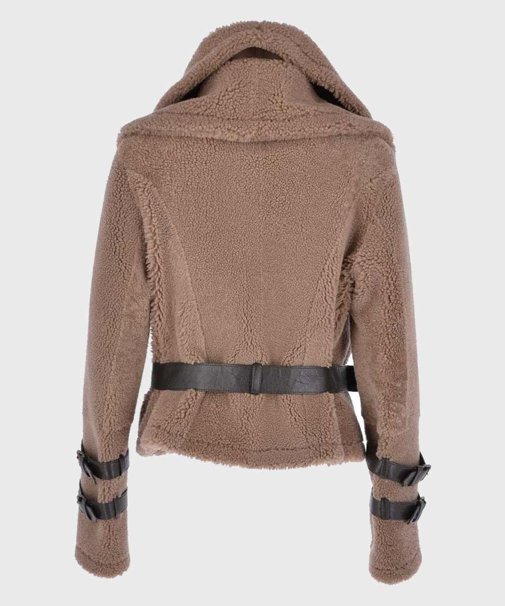 Womens Brown Shearling Fur Jacket Jacket women detail view 3 | Dash Racegear — Brown Fur Shearling Jacket for Womens