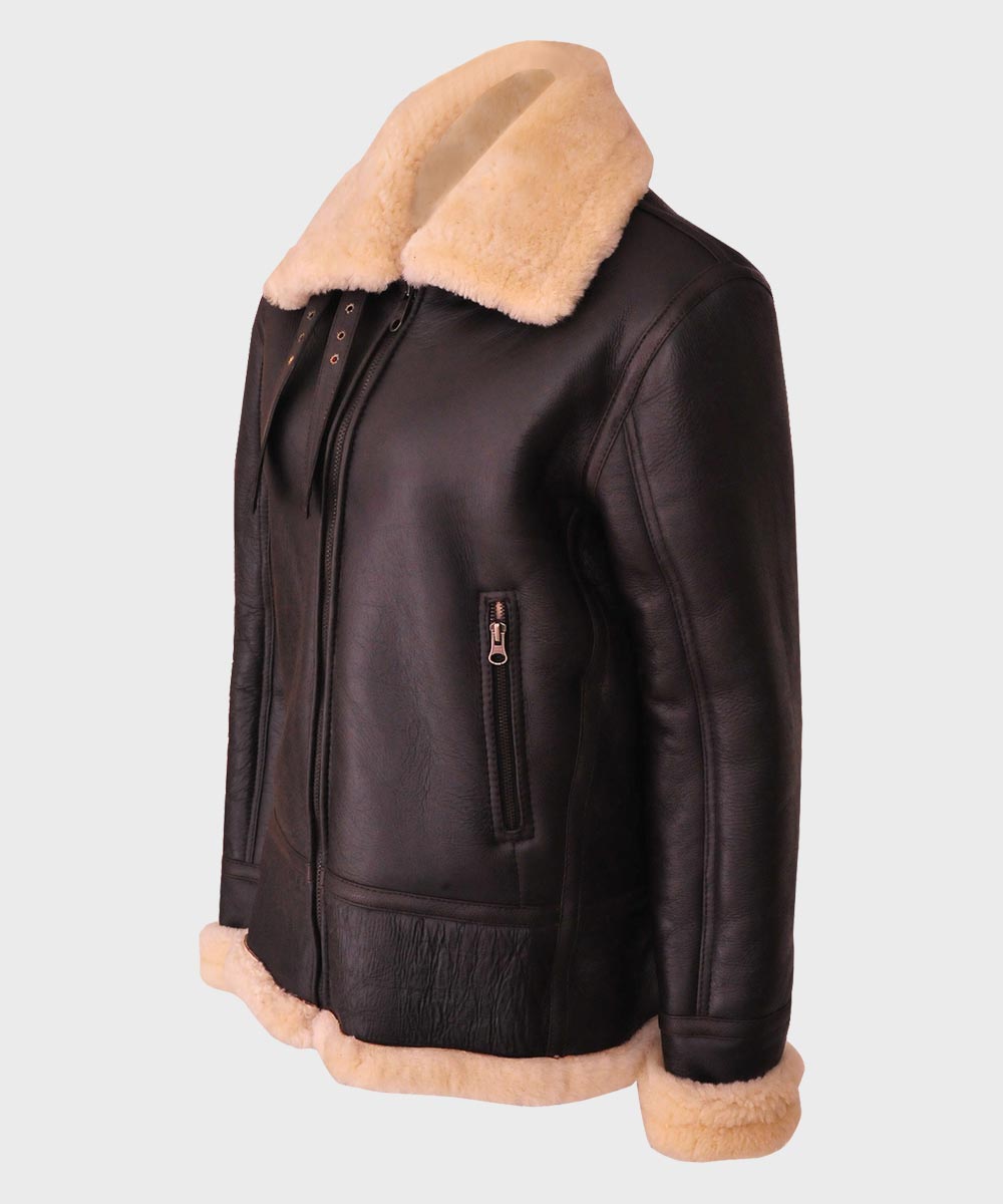 Womens Brown B3 Shearling Leather Jacket Leather Jacket women detail view 2 | Dash Racegear — Aviator Women's Brown Leather B3 Shearling Jacket