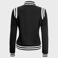 Women Black And White Varsity Jacket Varsity Jacket women detail view 3 | Dash Racegear — Women's Baseball White And Black Letterman Varsity Jacket