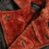 Womens Black Belted Shearling Double Breasted Leather Coat Jacket women detail view 2 | Dash Racegear — Womens Black Belted Shearling Coat