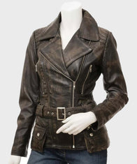 Womens Biker Vintage Leather Jacket Leather Jacket women front product view | Dash Racegear — Womens Vintage Leather Biker Jacket