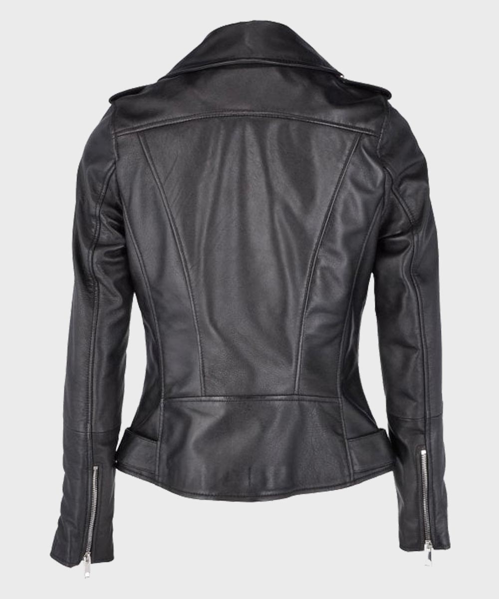 Womens Biker Black Leather Jacket Leather Jacket women detail view 3 | Dash Racegear — Black Biker Womens Geniune Leather Jacket