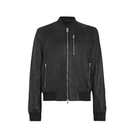 Ashley Black Bomber Leather Jacket Bomber Jacket unisex front product view | Dash Racegear — Women's Bomber Black Leather Jacket