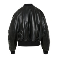 Linda Black Leather Bomber Jacket Bomber Jacket unisex detail view 2 | Dash Racegear — Bomber Black Leather Jacket